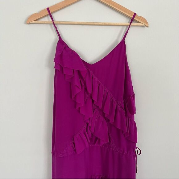 Banana Republic Petite Fuchsia Silk Ruffle Mini Dress, Size XS Petite - Picture 3 of 11